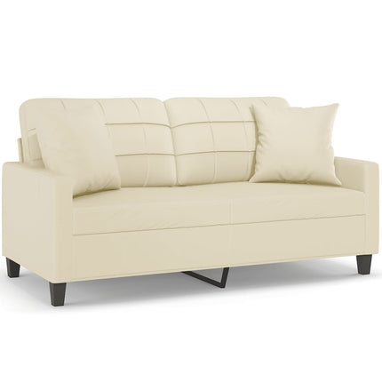 2-personers sofa med pyntepuder 140 cm kunstlæder cremefarvet
