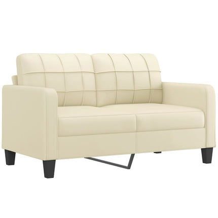 2-personers sofa med pyntepuder 140 cm kunstlæder cremefarvet