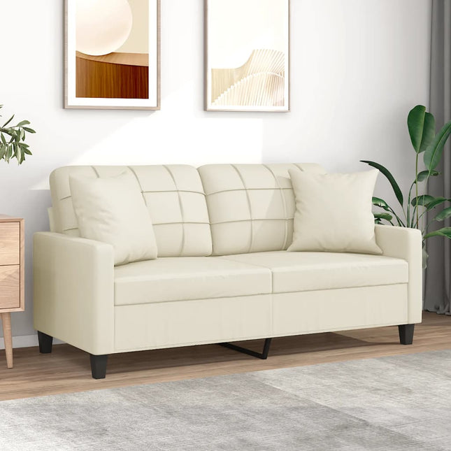 2-personers sofa med pyntepuder 140 cm kunstlæder cremefarvet