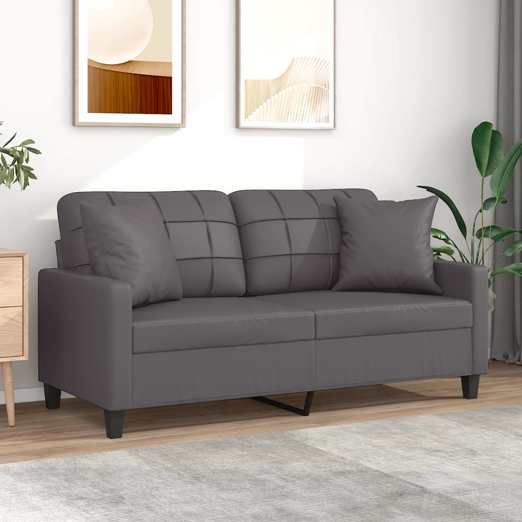 3-Personers Sofa Med Pyntepuder Kunstlæder - 140 cm / Grå