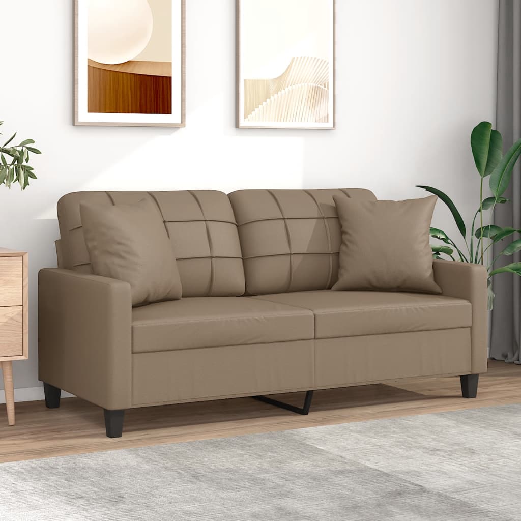2-personers sofa med pyntepuder 140 cm kunstlder cappuccino