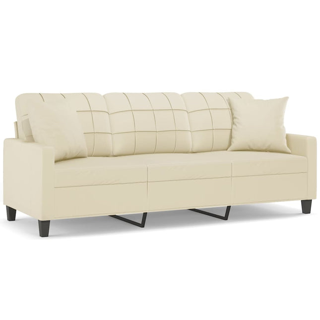 3-personers sofa med pyntepuder 180 cm kunstlæder cremefarvet