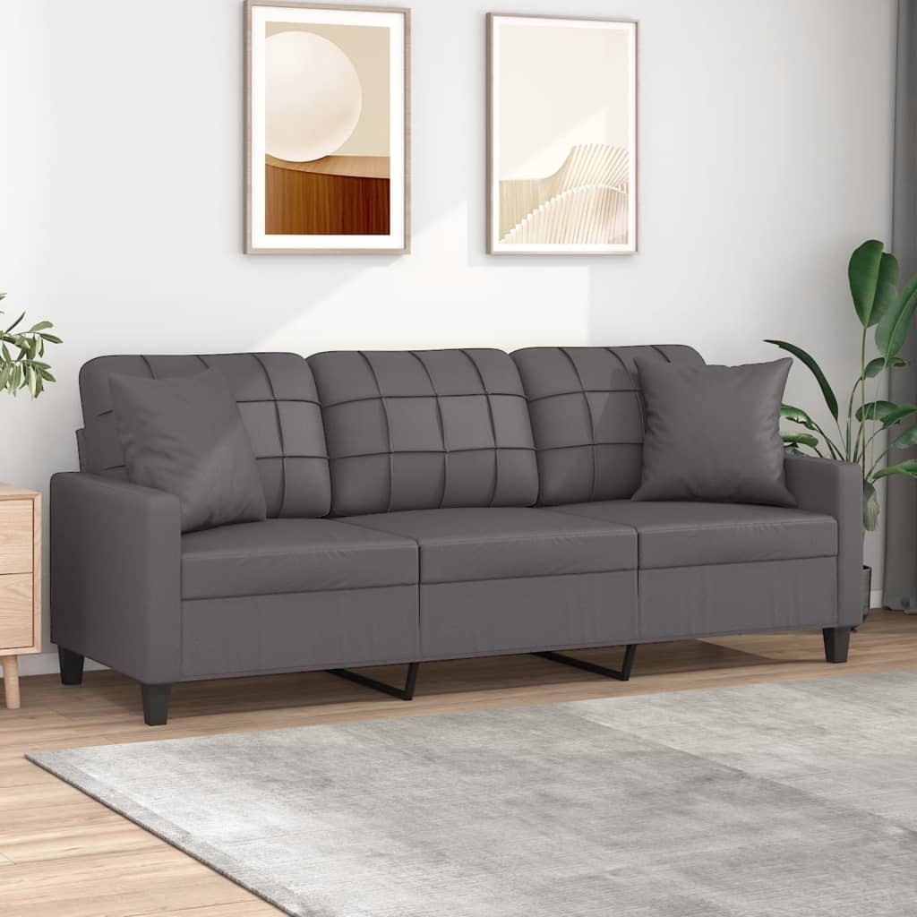 3-personers sofa med pyntepuder 180 cm kunstlder gr