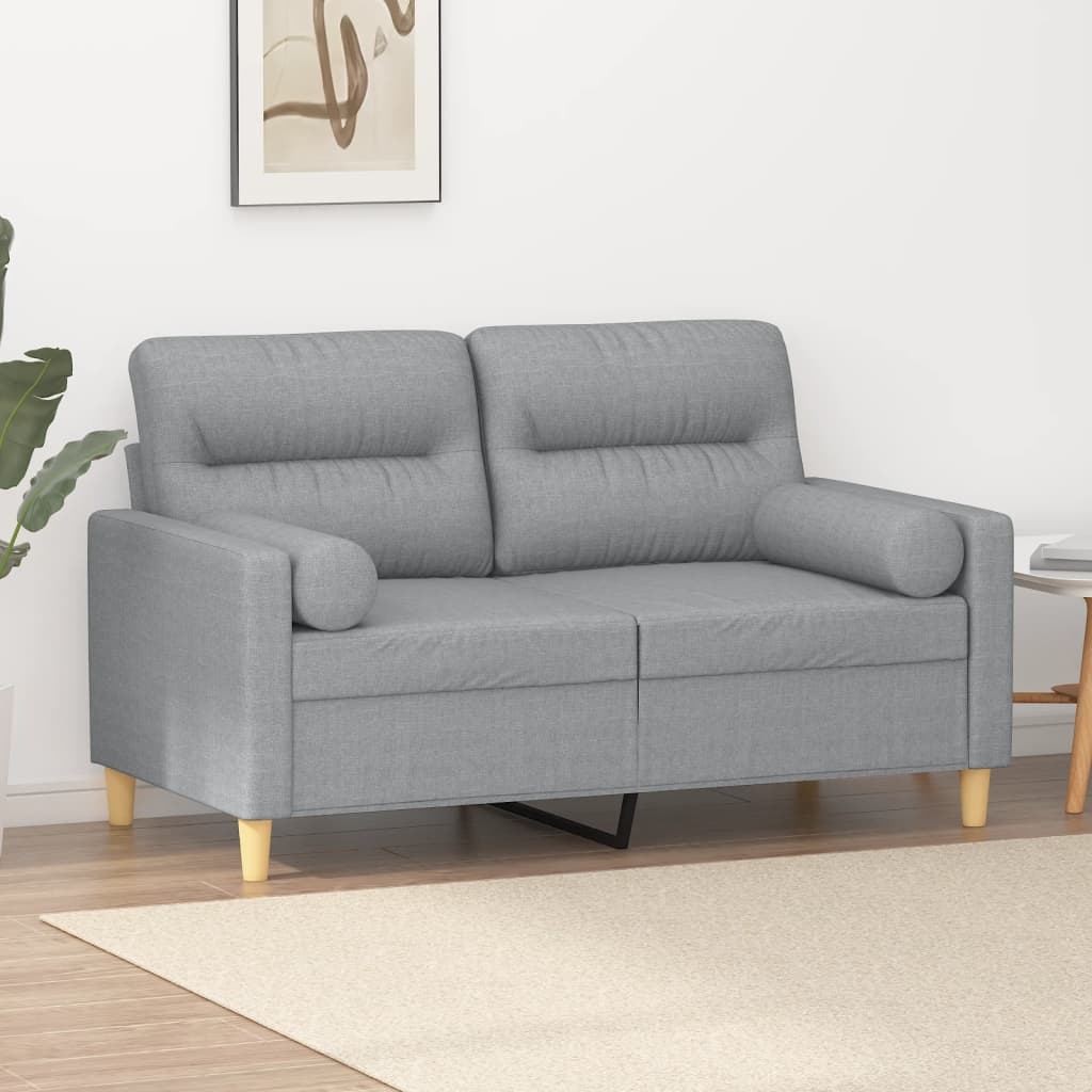 2-personers sofa med pyntepuder 120 cm stof lysegr
