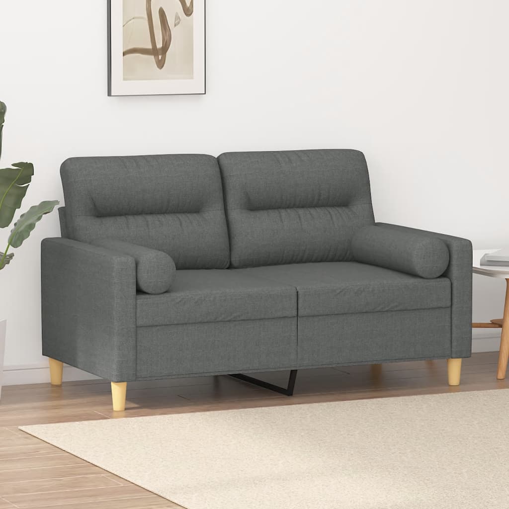 2-personers sofa med pyntepuder - stof, mørkegrå, sædebredde 120 cm
