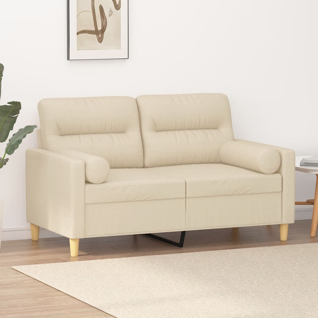 2-personers sofa med pyntepuder - stof, cremefarvet, sædebredde 120 cm