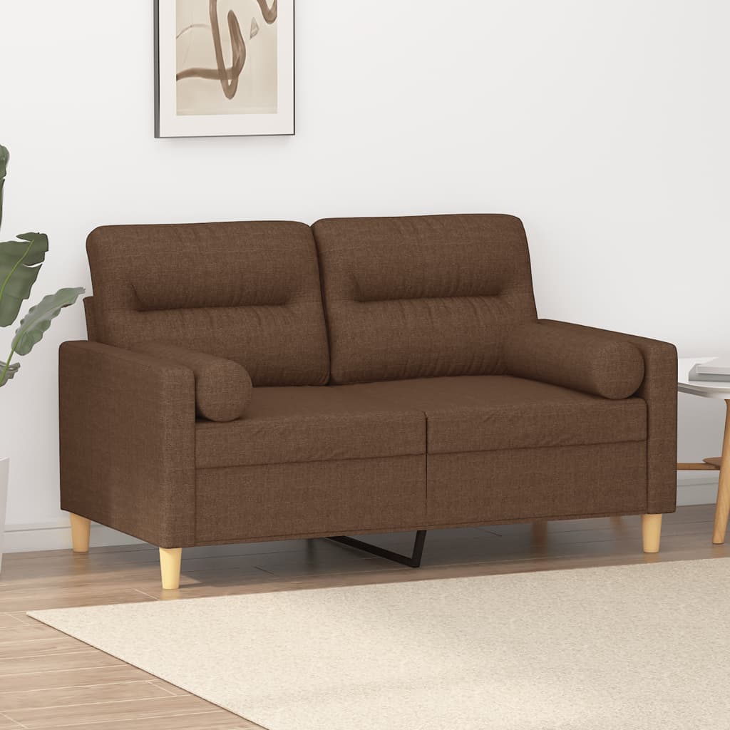 2-personers sofa med pyntepuder - stof, brun, sædebredde 120 cm