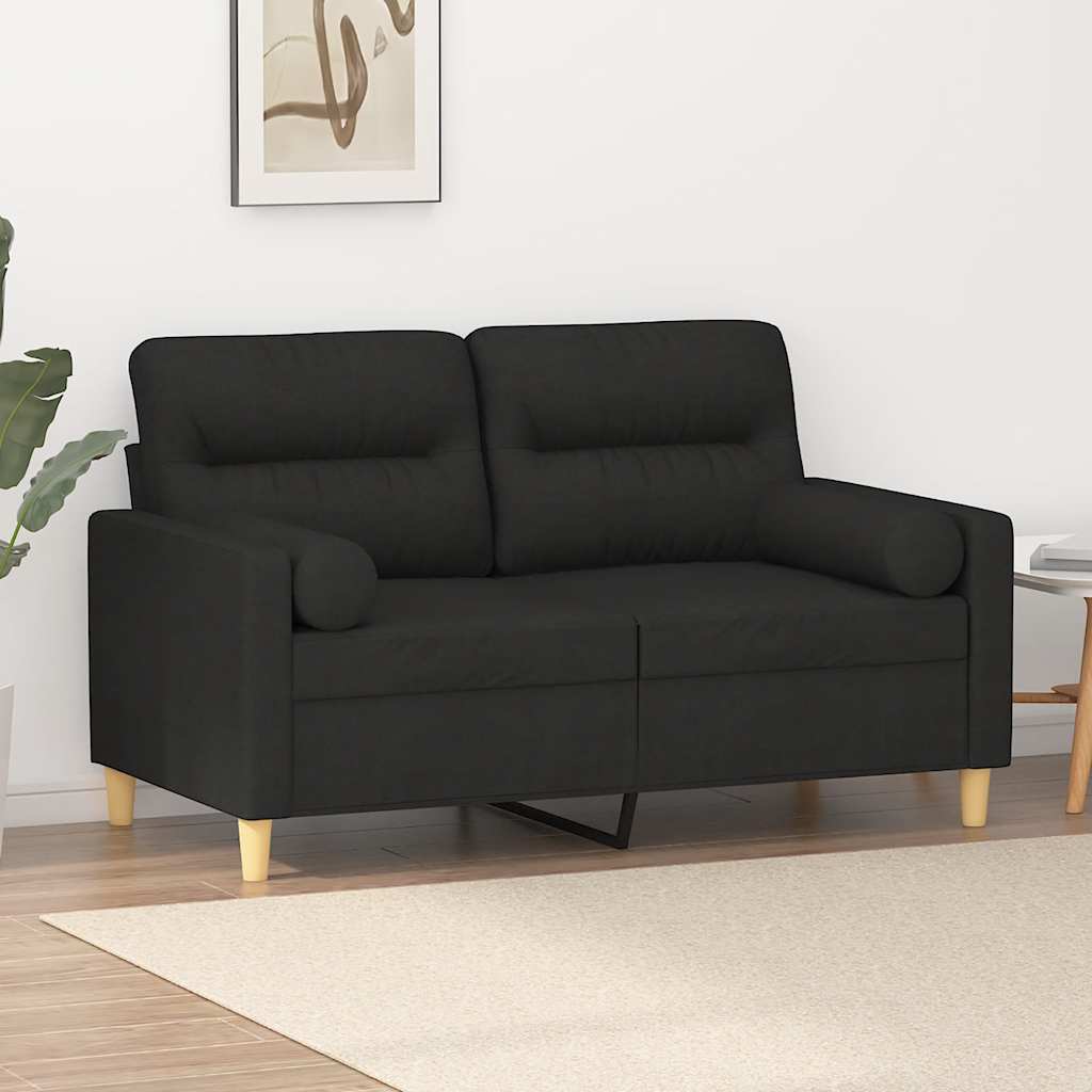2-personers sofa med pyntepuder - 120 cm sædebredde, stof, sort