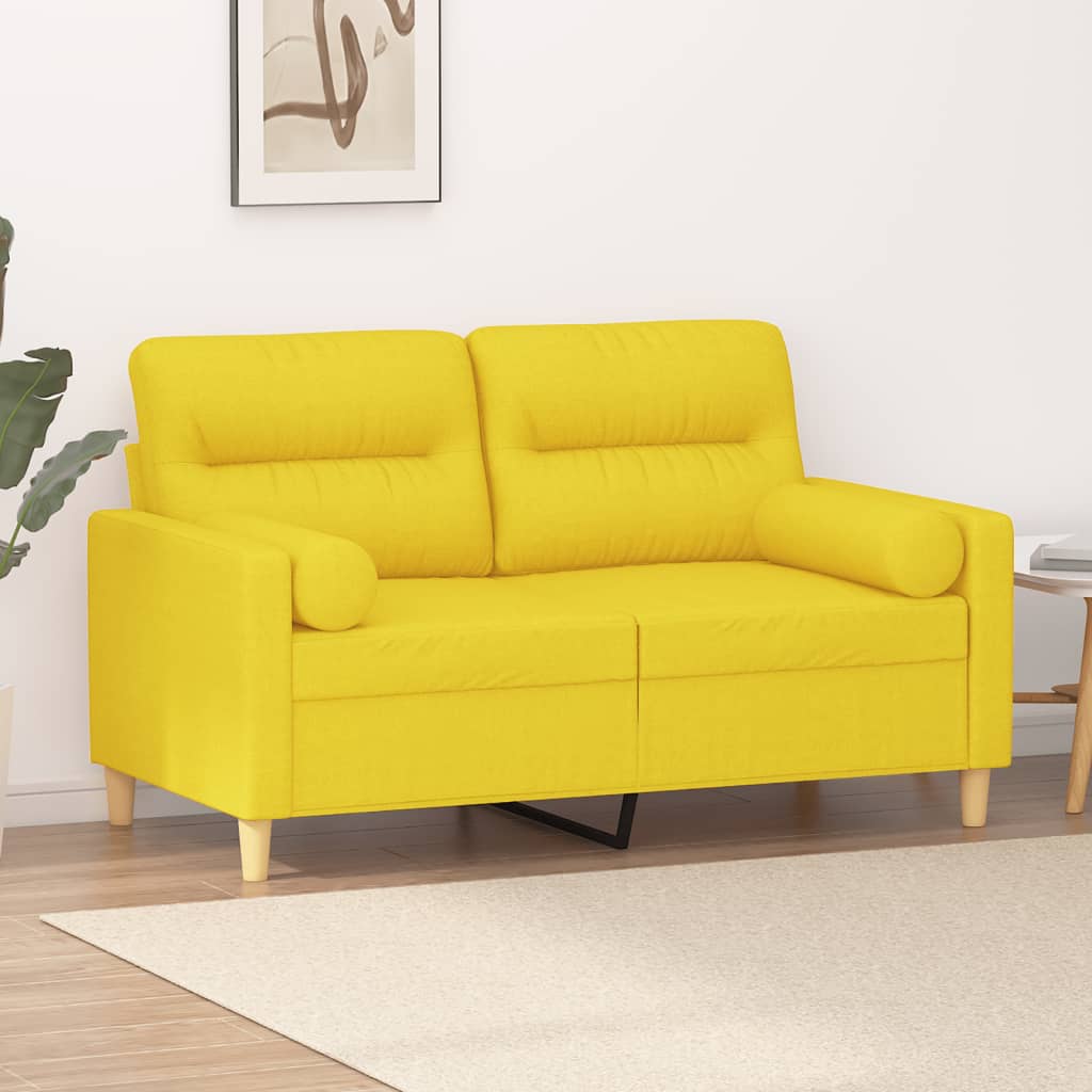 2-personers sofa med pyntepuder - stof, lysegul, sædebredde 120 cm
