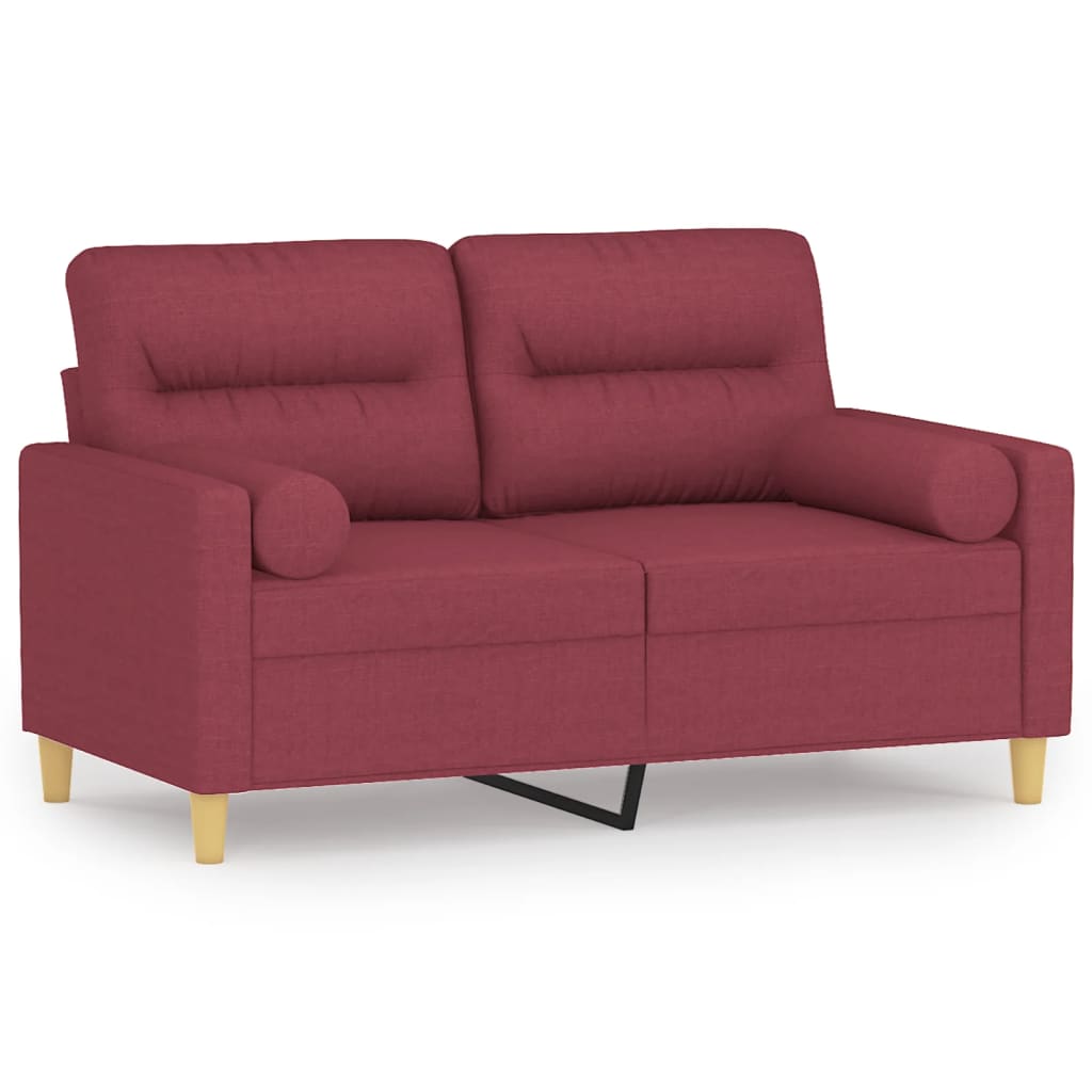 2-personers sofa med pyntepuder 120 cm stof vinrød