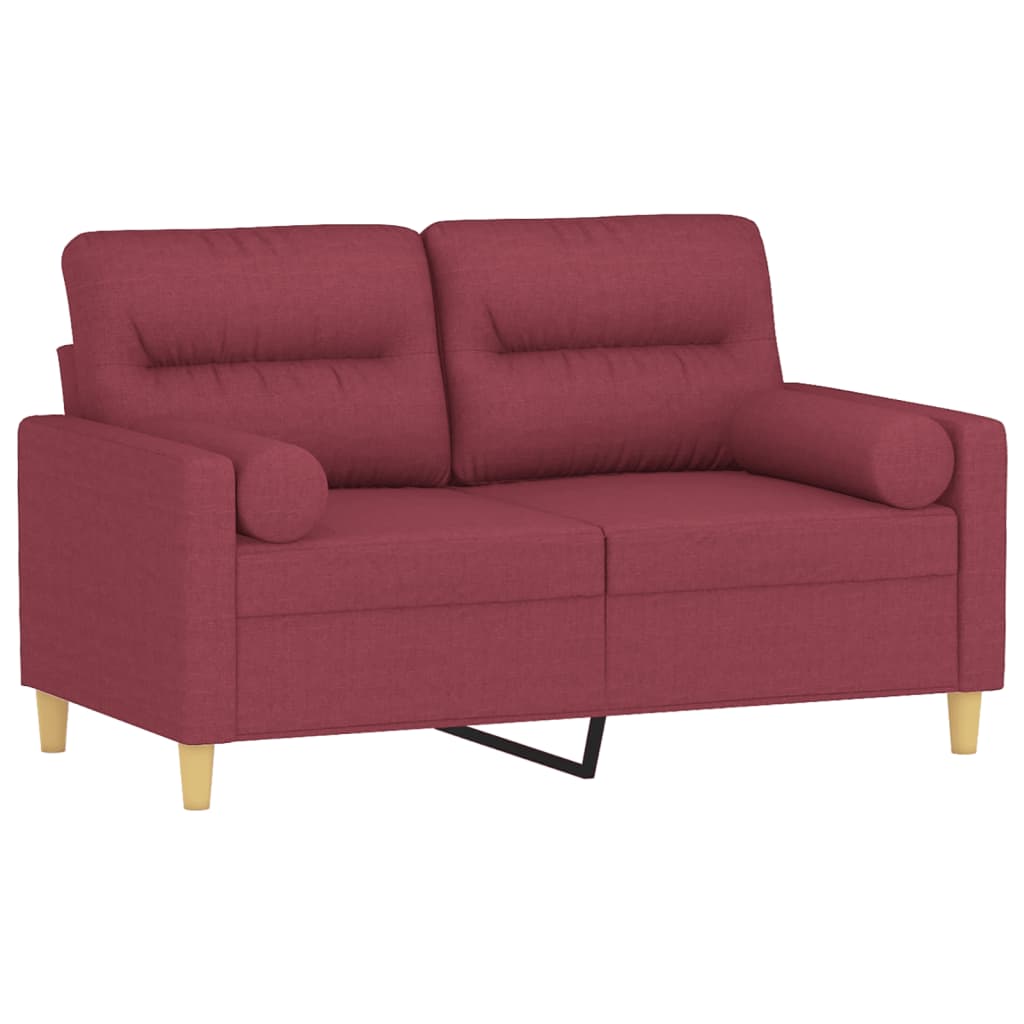 2-personers sofa med pyntepuder 120 cm stof vinrød