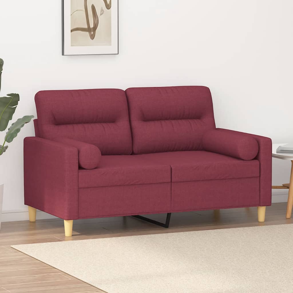 2-personers sofa med pyntepuder - stof, vinrød, sædebredde 120 cm