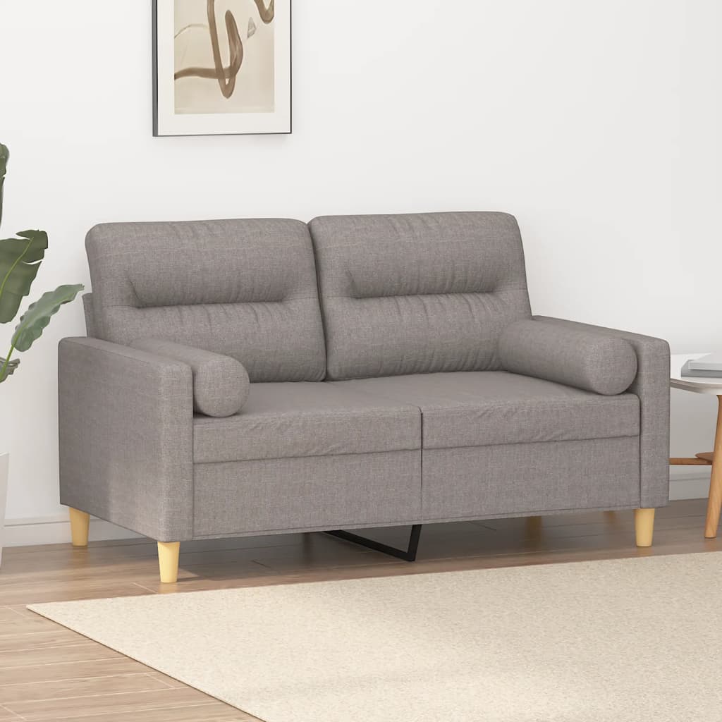 2-personers sofa med pyntepuder 120 cm stof gråbrun billede