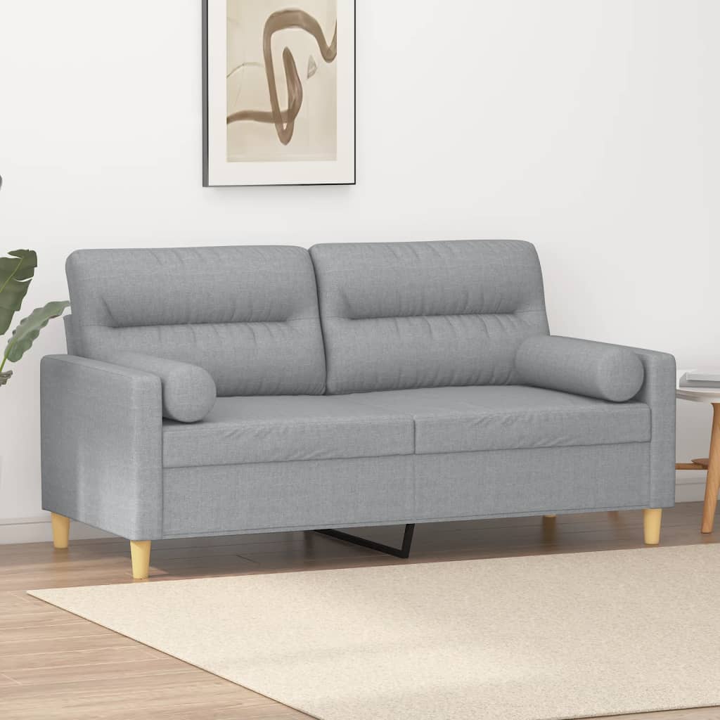 2-personers sofa med pyntepuder 140 cm stof lysegr