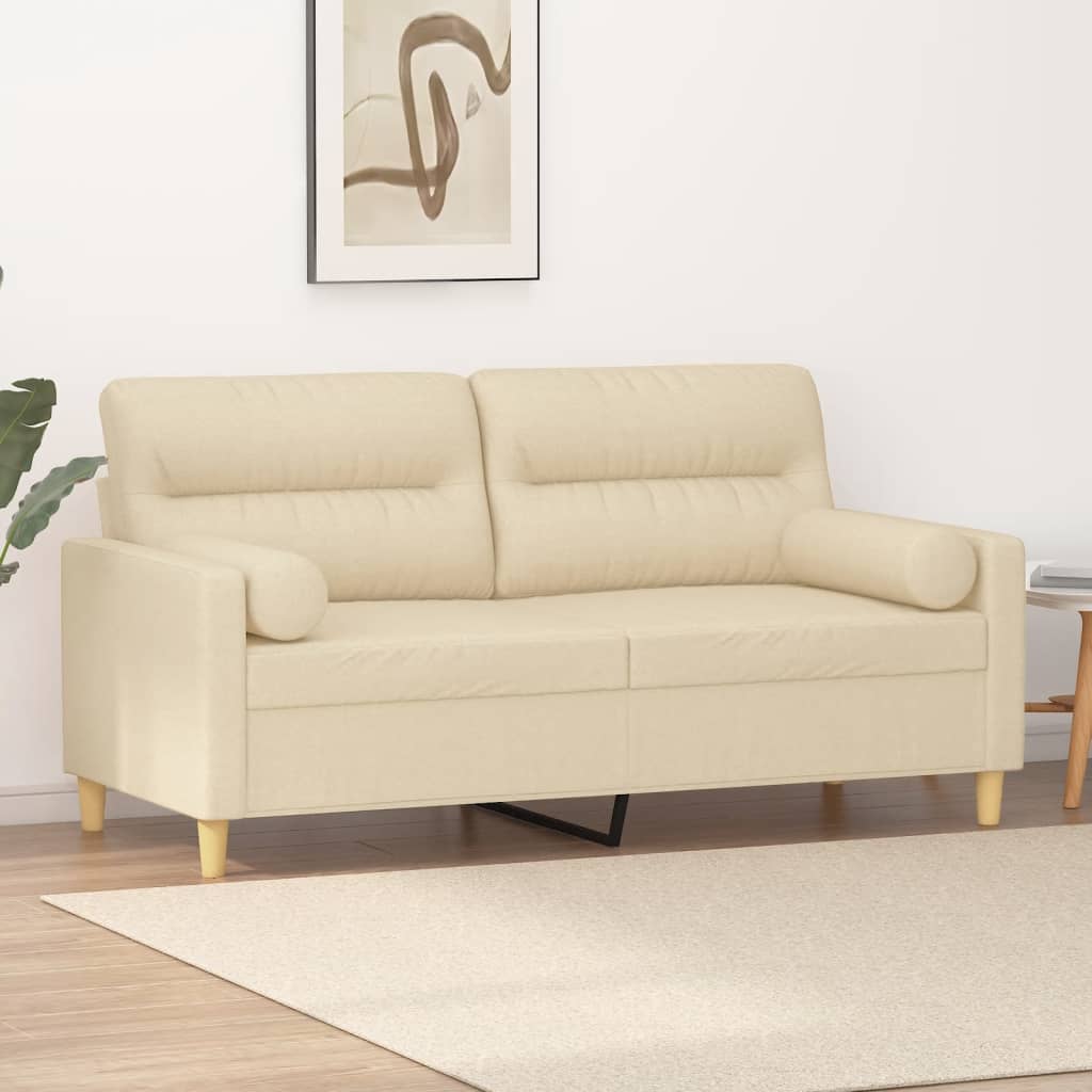 vidaXL 2-personers sofa med pyntepuder 140 cm stof cremefarvet