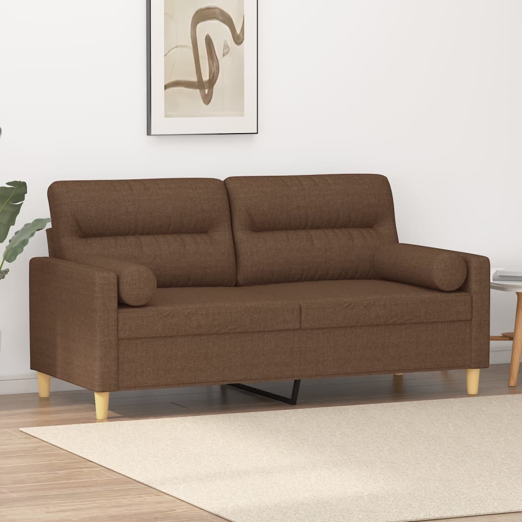2-personers sofa med pyntepuder - 140 cm sædebredde, stof brun