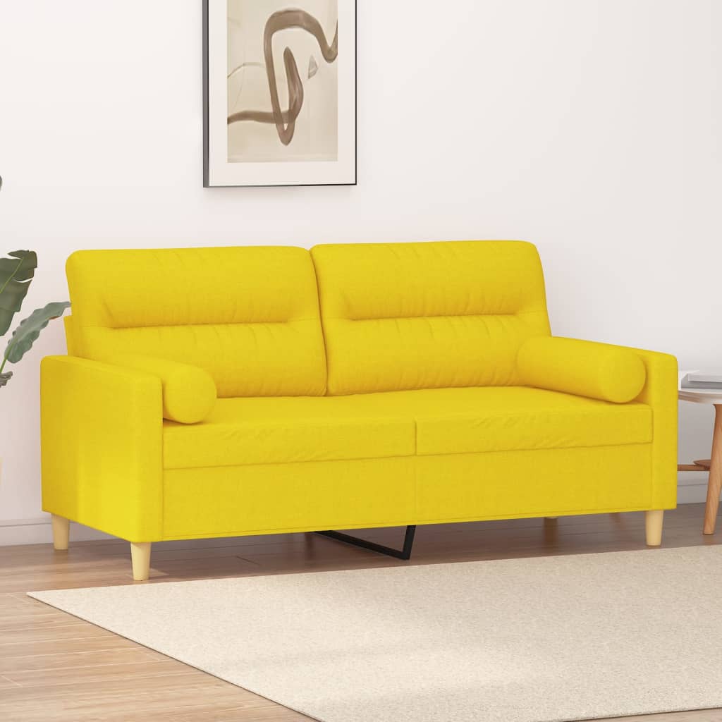 2-personers sofa med pyntepuder - stof, lysegul, sædebredde 140 cm