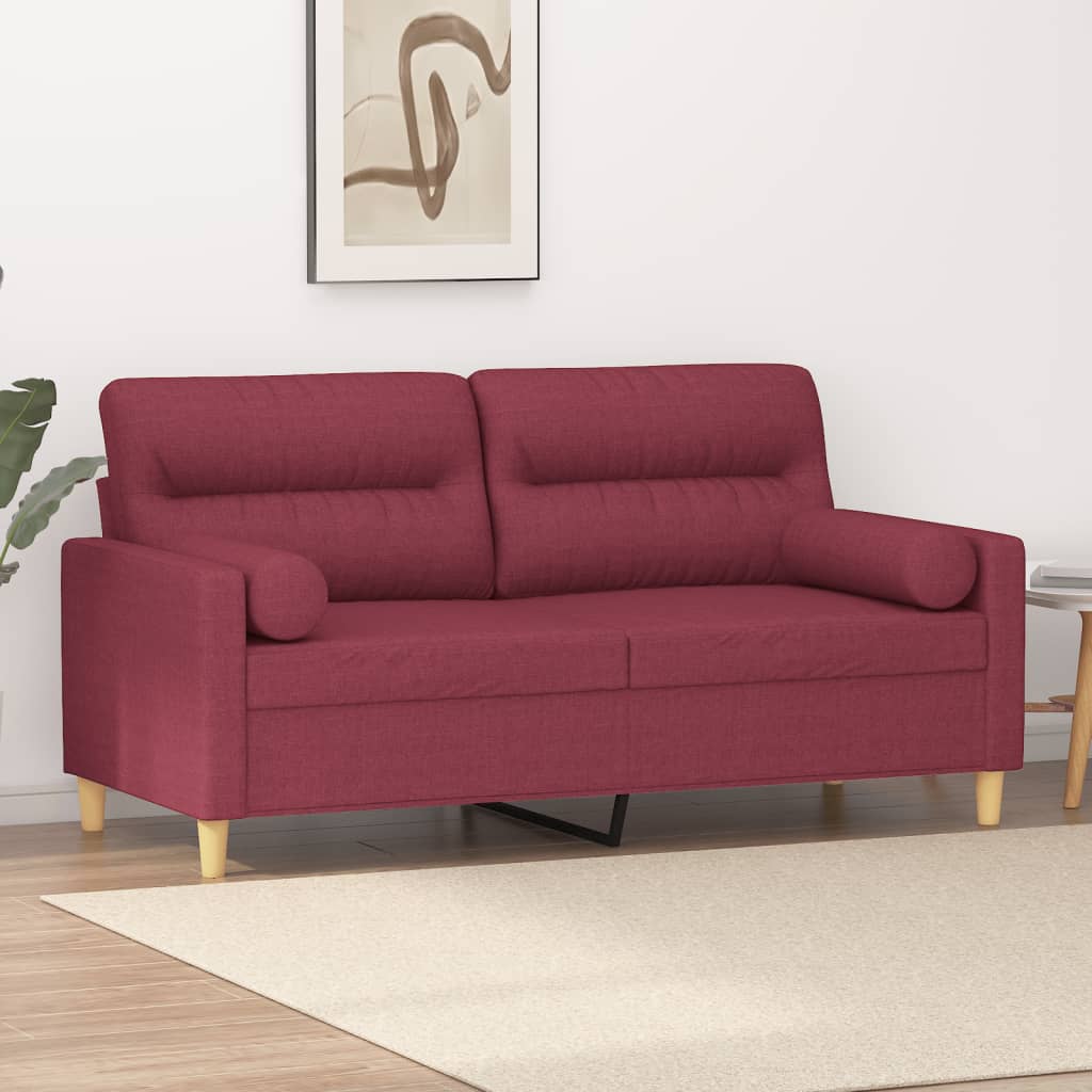 2-personers sofa med pyntepuder 140 cm - stof, vinrød