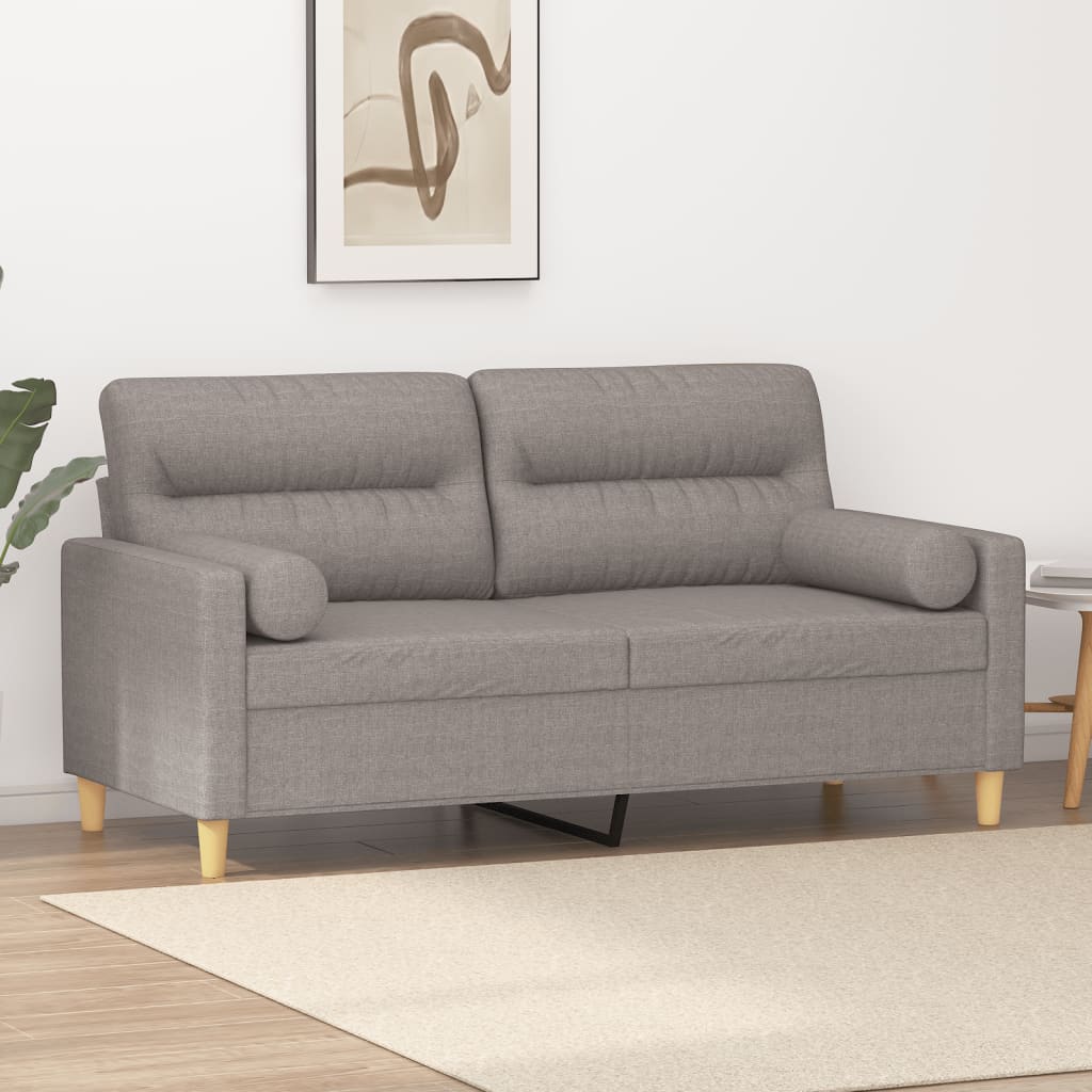 2-personers sofa med pyntepuder 140 cm stof grbrun