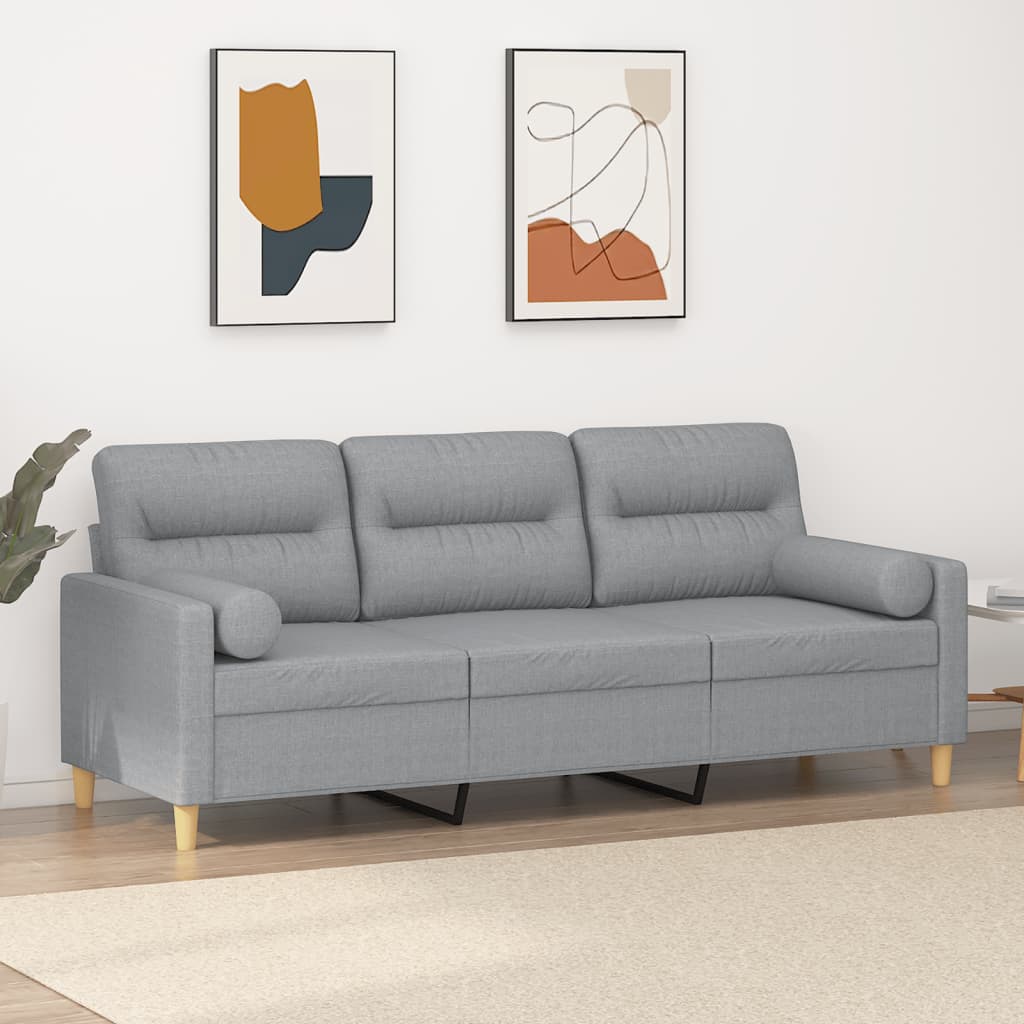 3-personers sofa med pyntepuder - stof, lysegrå, 180 cm sædebredde