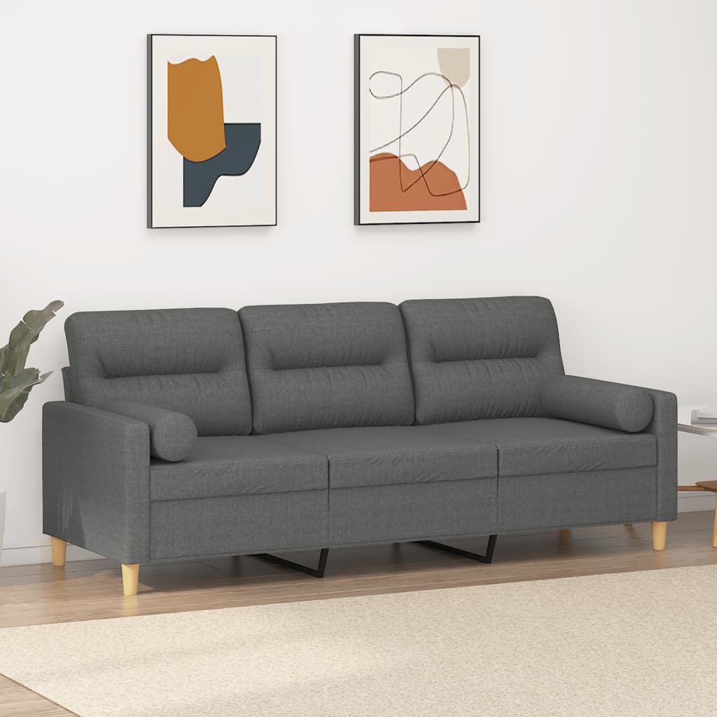 3-personers sofa med pyntepuder 180 cm stof mrkegr