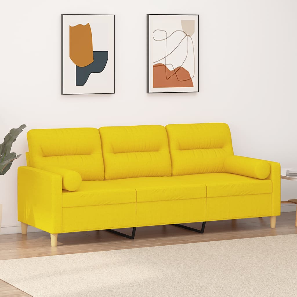 vidaXL 3-personers sofa med pyntepuder 180 cm stof lysegul