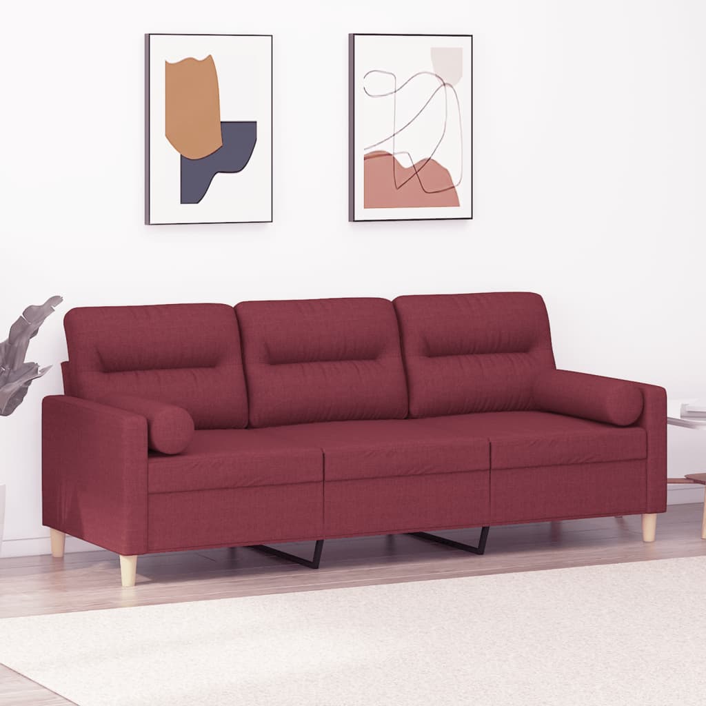 3-personers sofa med pyntepuder 180 cm stof vinrd