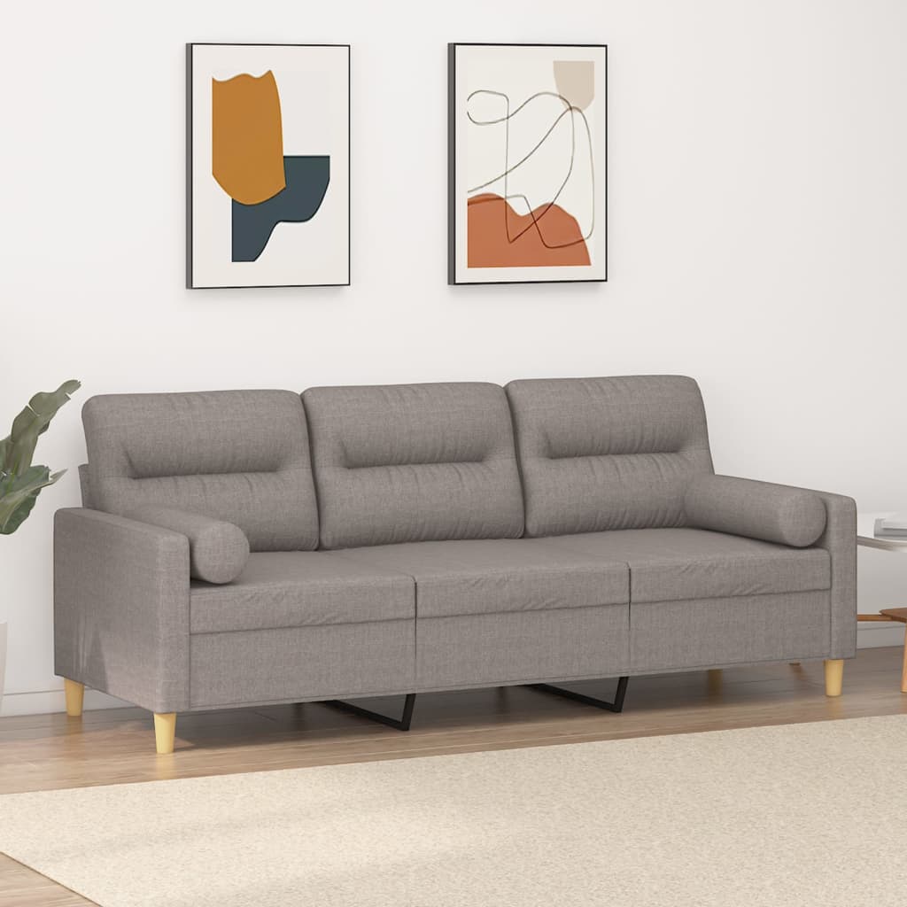 3-personers sofa med pyntepuder 180 cm stof grbrun