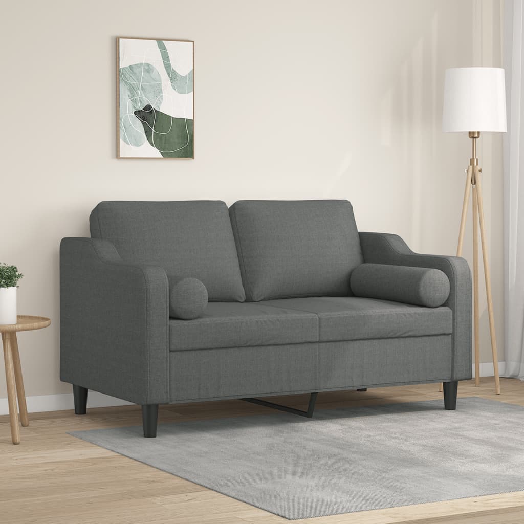 2-personers sofa med pyntepuder 120 cm stof mørkegrå billede