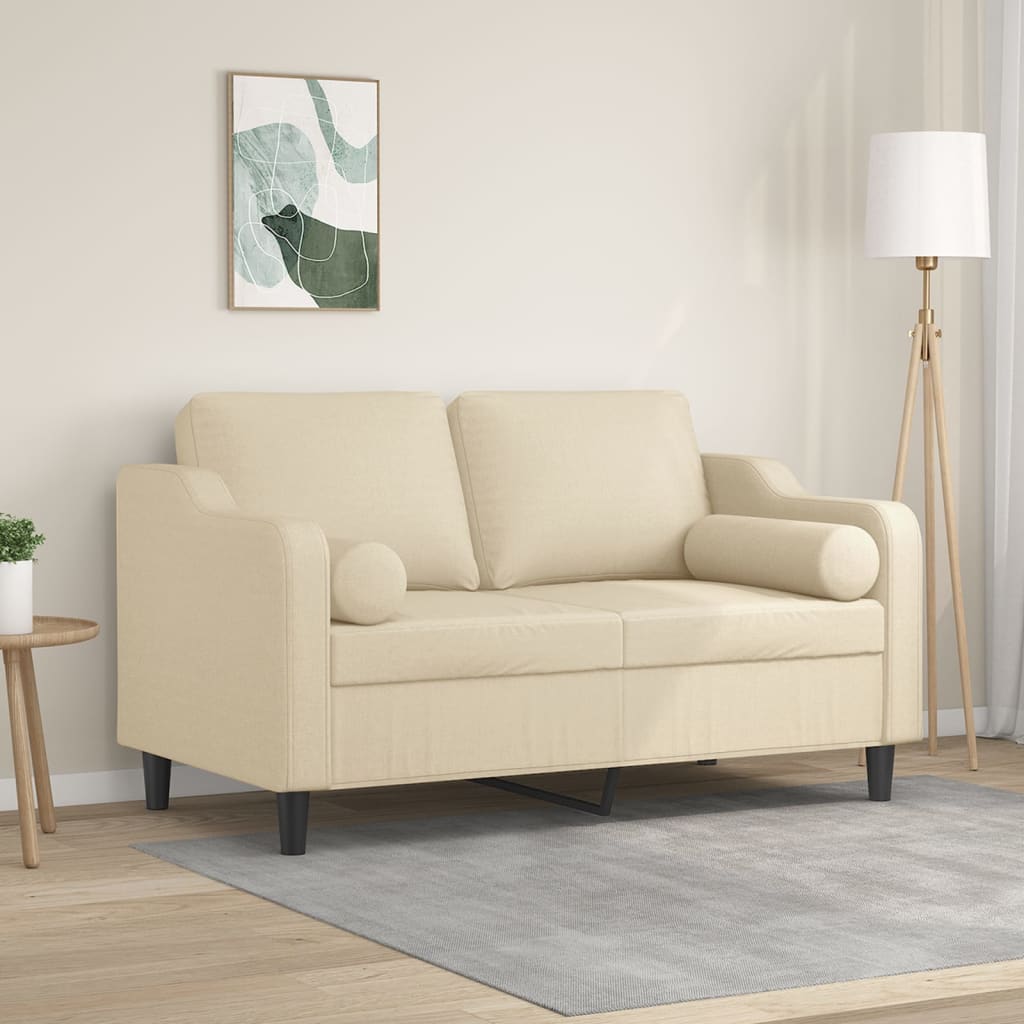 2-personers sofa med pyntepuder, stof, cremefarvet - sædebredde 120 cm