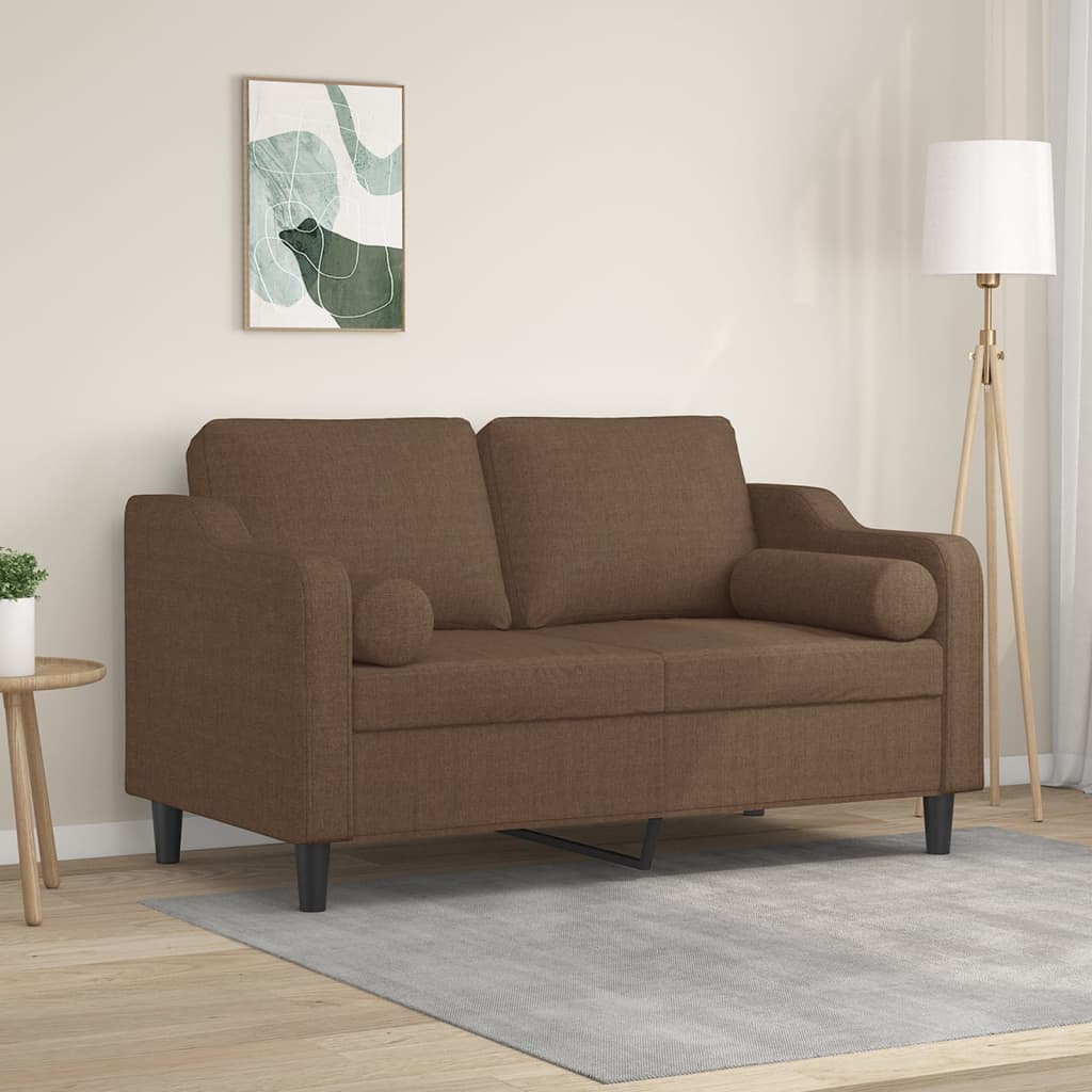 2-personers sofa med pyntepuder - stof, brun, sædebredde 120 cm