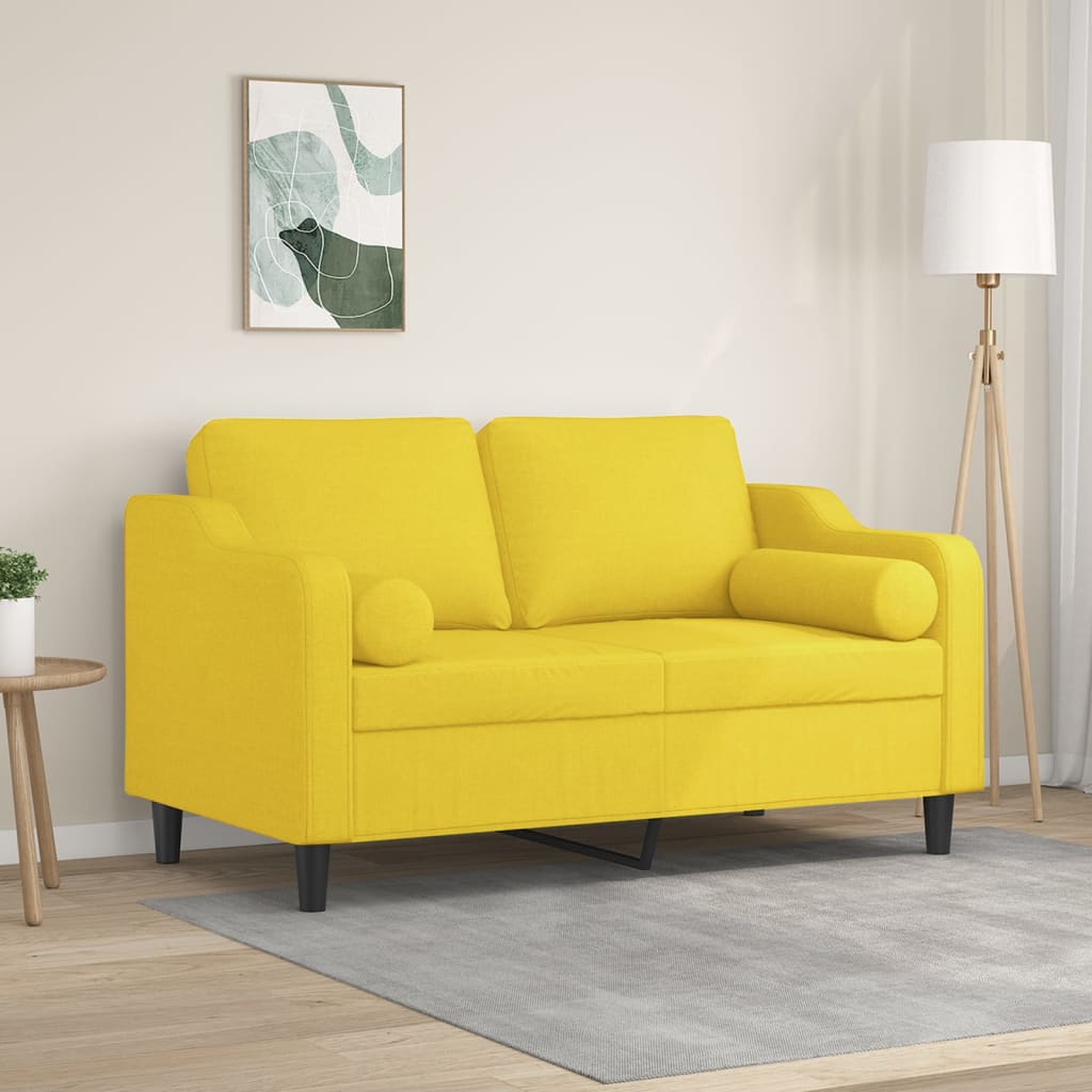 2-personers sofa med pyntepuder - stof, lysegul, sædebredde 120 cm