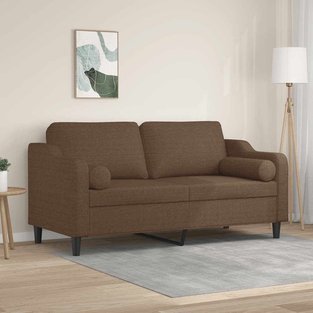 2-personers sofa med pyntepuder i stof - brun, sædebredde 140 cm