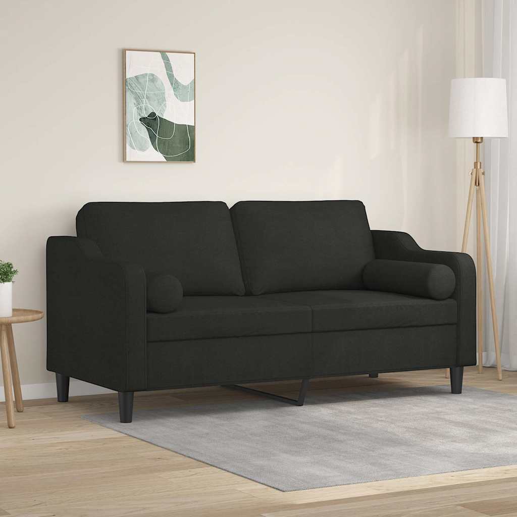 2-personers sofa med pyntepuder - stof, sort, 140 cm sædebredde