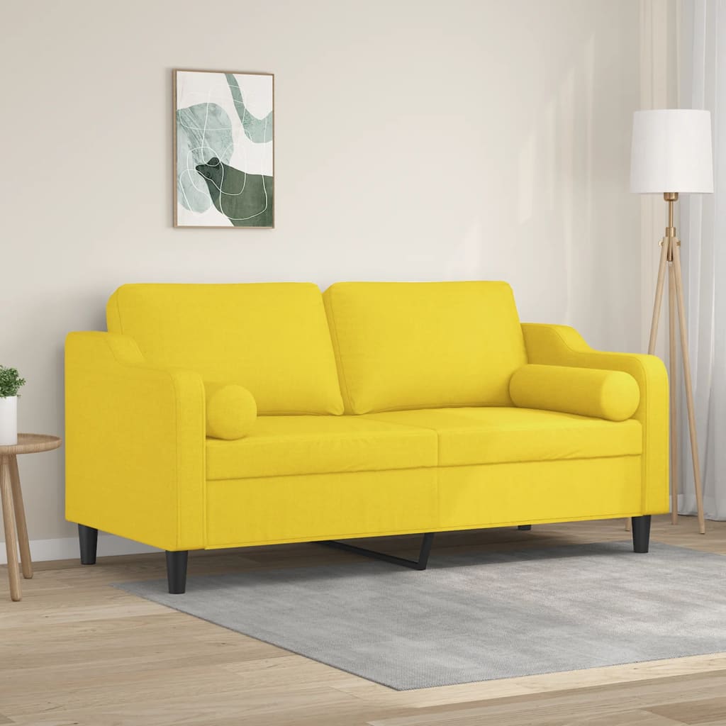 2-personers sofa med pyntepuder i stof - lysegul, sædebredde 140 cm