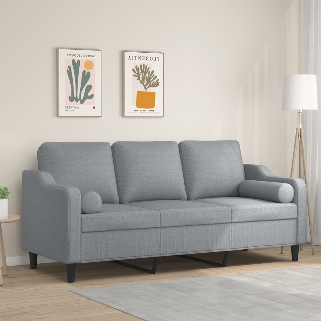vidaXL 3-personers sofa med pyntepuder 180 cm stof lysegrå
