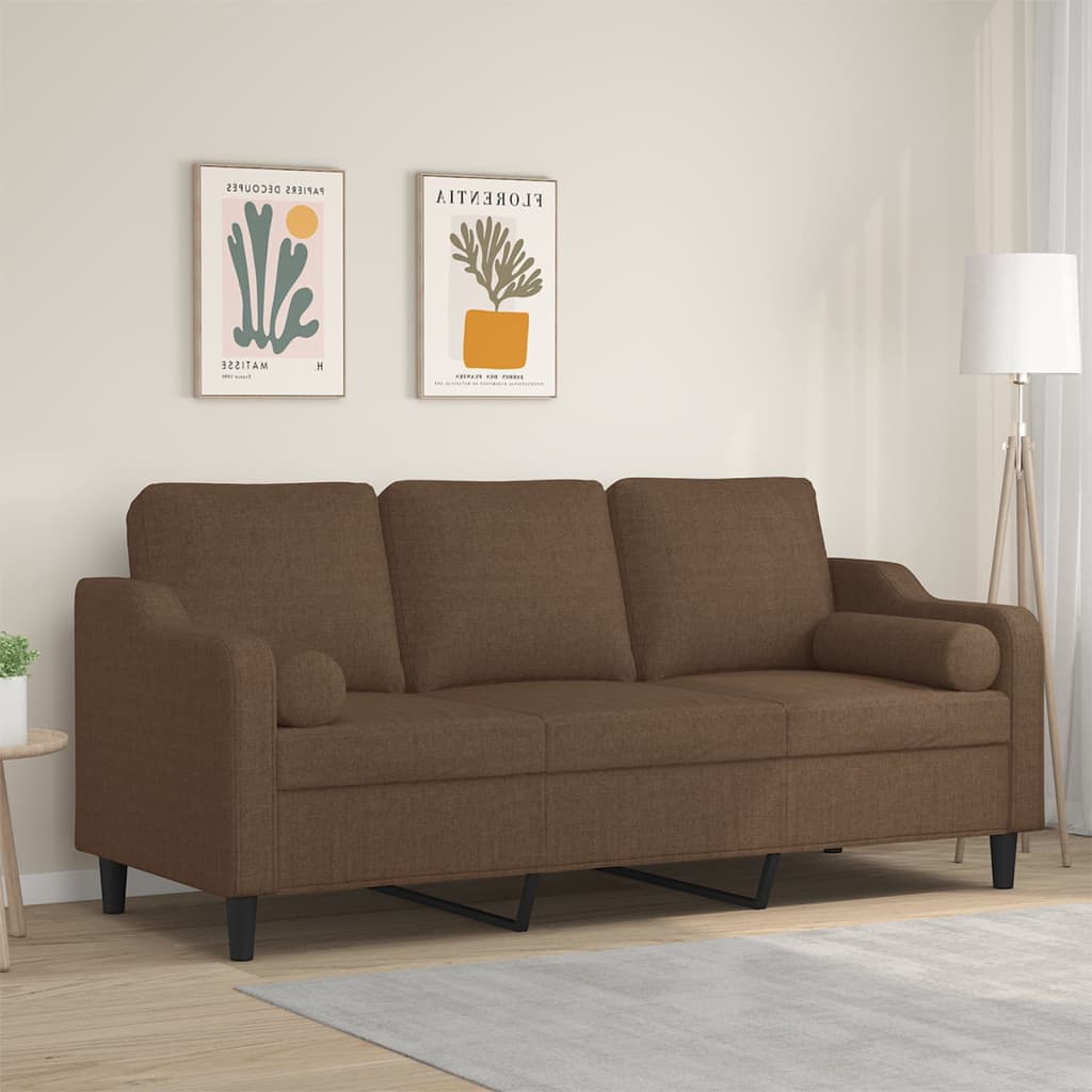 vidaXL 3-personers sofa med pyntepuder 180 cm stof brun