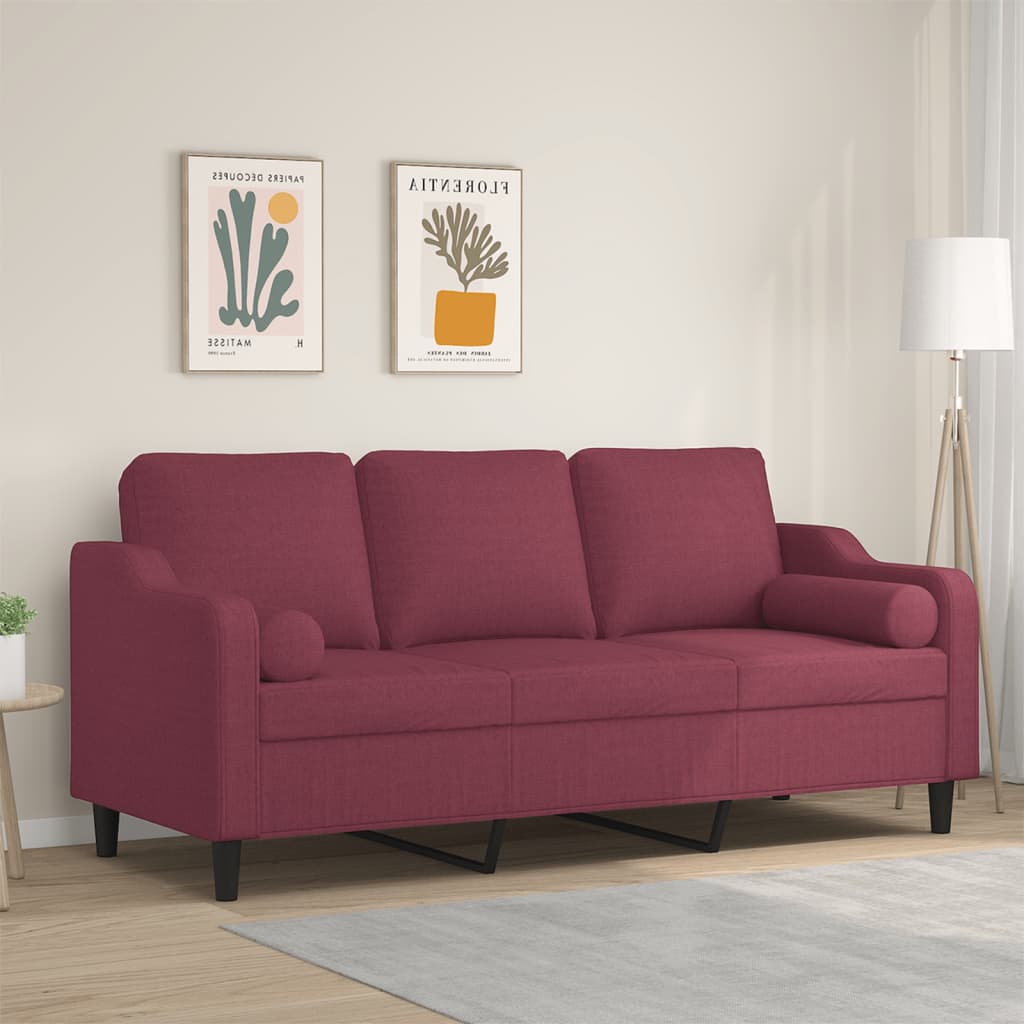 vidaXL 3-personers sofa med pyntepuder 180 cm stof vinrød