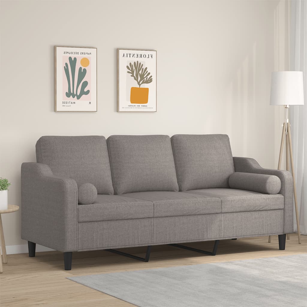 3-personers sofa med pyntepuder 180 cm stof grbrun