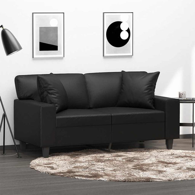2-personers sofa med pyntepuder 120 cm kunstlæder sort