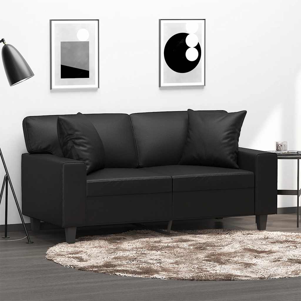 2-personers sofa i kunstlæder med pyntepuder - sort, sædebredde 120 cm