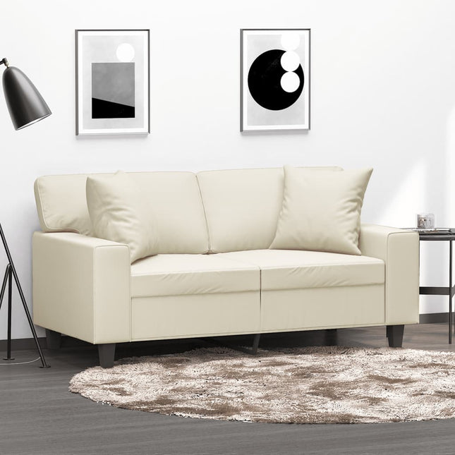 2-personers sofa med pyntepuder 120 cm kunstlæder cremefarvet