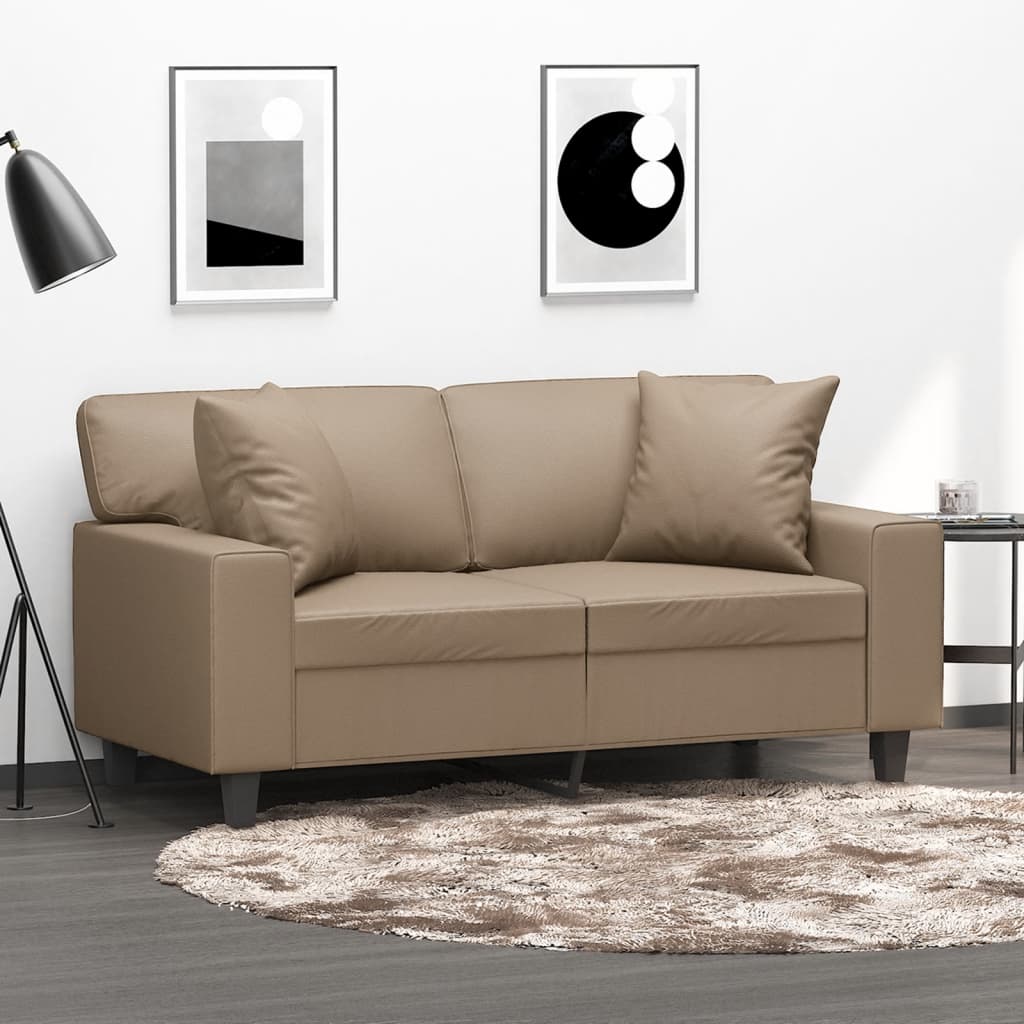 2-personers sofa med pyntepuder 120 cm kunstlder cappuccino