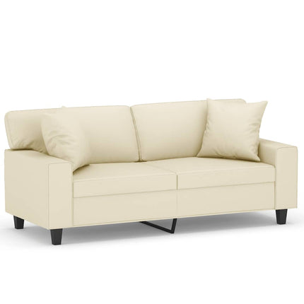 2-personers sofa med pyntepuder 140 cm kunstlæder cremefarvet
