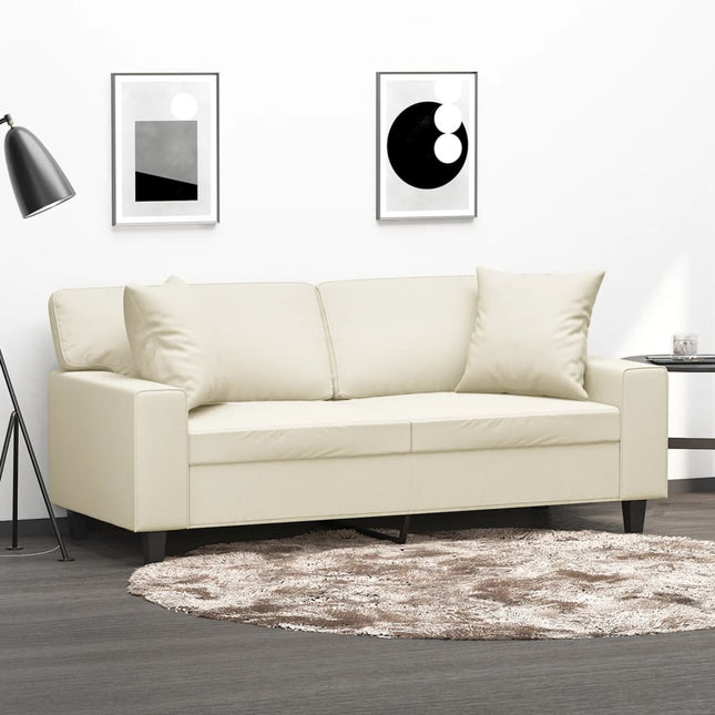 2-personers sofa med pyntepuder 140 cm kunstlæder cremefarvet