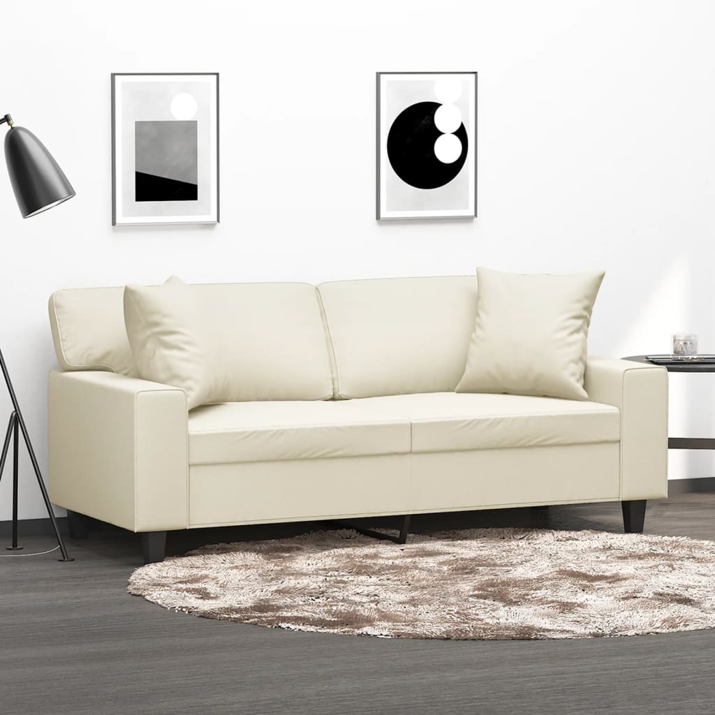 vidaXL 2-personers sofa med pyntepuder 140 cm kunstlæder cremefarvet