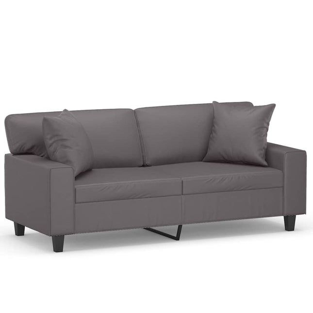 2-personers sofa med pyntepuder 140 cm kunstlæder grå
