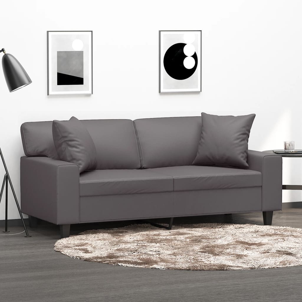 2-personers sofa med pyntepuder 140 cm kunstlder gr