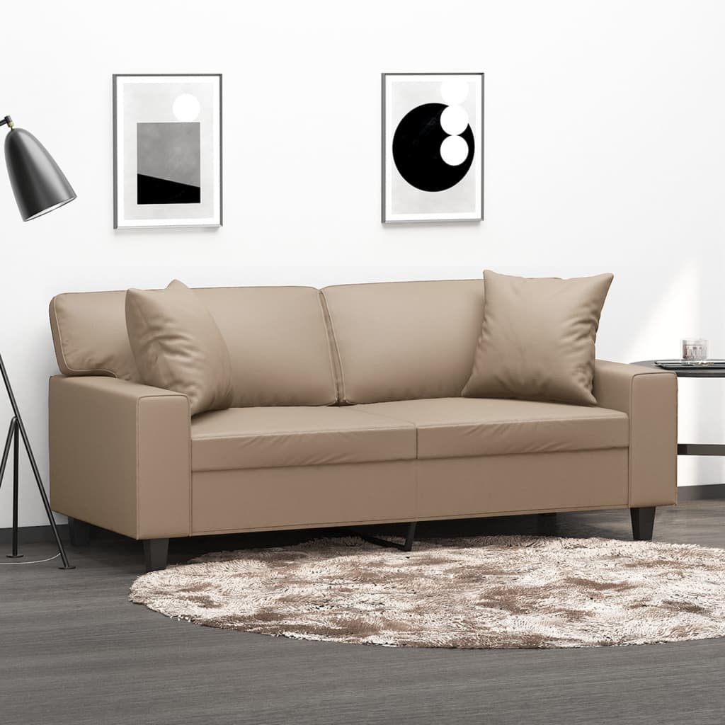 vidaXL 2-personers sofa med pyntepuder 140 cm kunstlæder cappuccino
