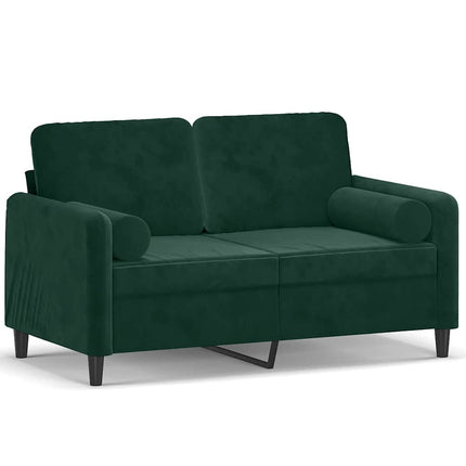 2-personers sofa med pyntepuder 120 cm velour mørkegrøn